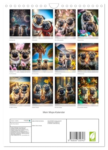 Mein Mops-Kalender (Wandkalender 2026 DIN A4 hoch), CALVENDO Monatskalender: Der Mops ist eine kleine bis mittlere Hunderasse mit einem runden Kopf, ... Fell und kurzer Nase. (CALVENDO Tiere)