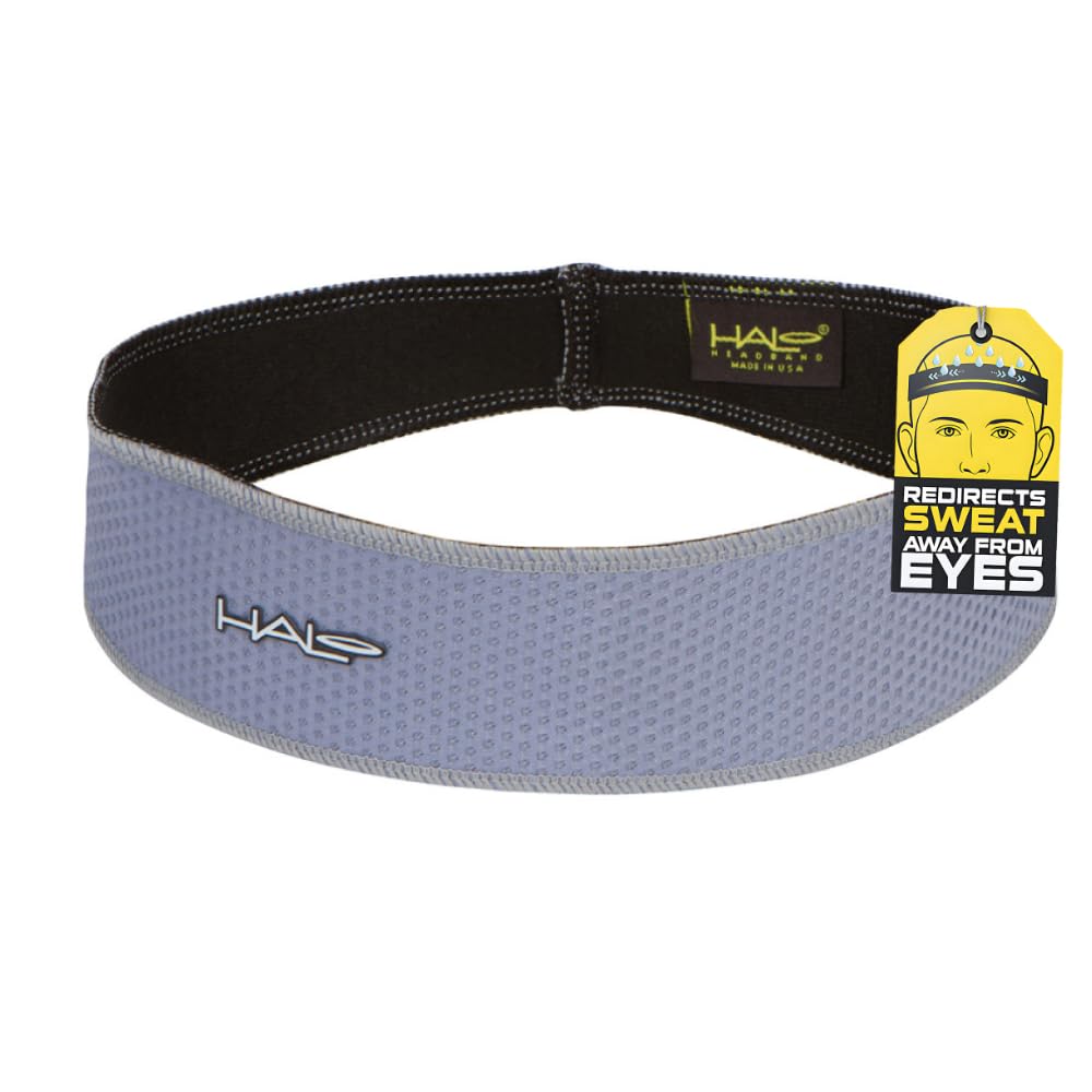 Halo Headband AIR Series -Grey- Halo II- Pullover Headband-Patented Lightweight, Absorbent Moisture Wicking Headband - Channels Sweat Away from Your Eyes and Face