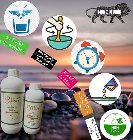 IRIKA 1.5kg Art & Craft Resin Set (1kg Resin + 500g Hardener) | 2:1 Ratio, Non-Toxic, Bubble-Free, Made in India - Image 7 thumbnail