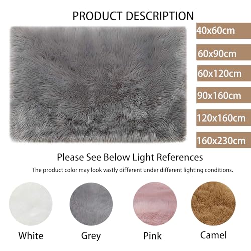 HARESLE Soft Rugs Living Room,Grey Faux Fur Rug,Fluffy Sheepskin Rug,Small Rugs for Bedroom,Machine Washable Carpet,Non Slip Bedside Carpet,Square Carpets for Office(Grey,120x160cm) - Image 2