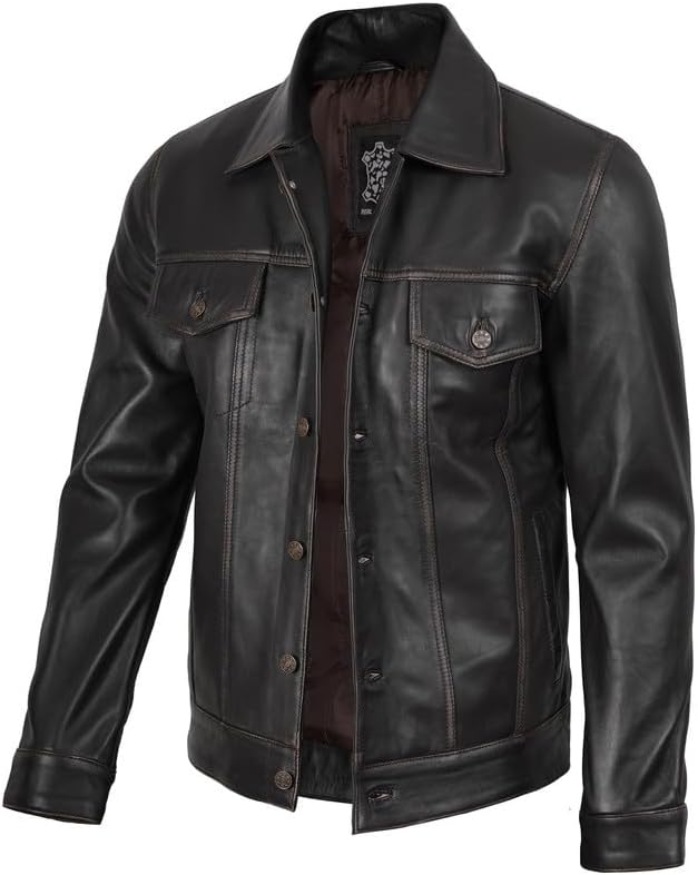 Decrum Leather Jacket For Men - Real Lambskin Vintage Trucker Mens Leather Jackets
