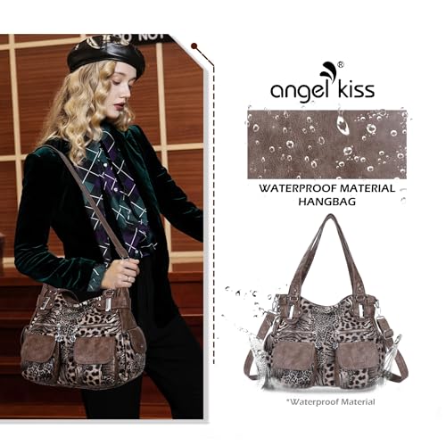 Image of Purses Women Handbags Large Double Zipper Multi Pocket Washed Shoulder Bags Purse with compartments Designer