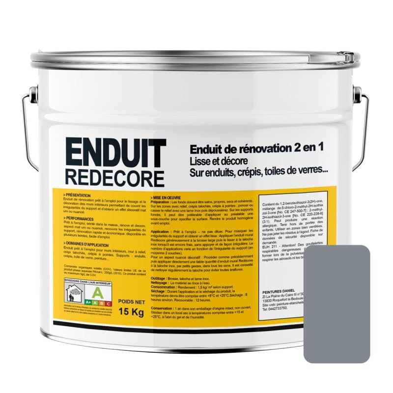 APARA Enduit décoratif, rénovation rapide, 2 en 1, lisse et décore sur plâtre, peintures, crépis, fibres, toile de verre 15 Kg Granit (7045)