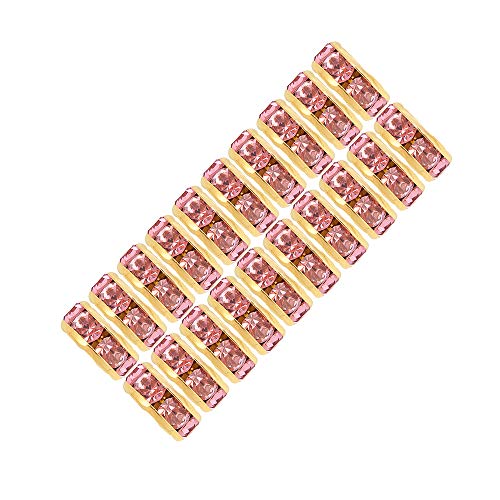 PLTbeads 100Pcs Gold Plated Pink Crystal 8mm Rondelle Spacer Beads for jewelery Making