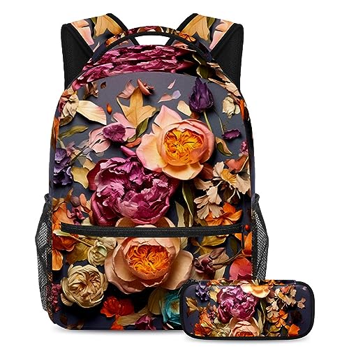 Sac à dos à fleurs blanches ensemble cartable fille garçon et trousse #07