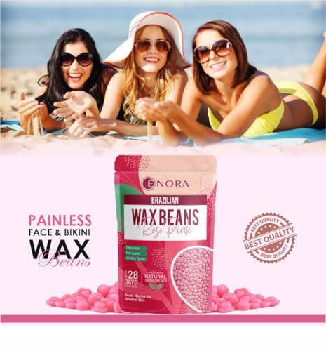 Image of ENORA Brazilian Stripless Wax Beans for Women (250g) | With Wooden Spatula | Natural | For Face, Chin, Hairline, Bikini Area & Full Body Hair Removal (250 Gram, Rose Pink)