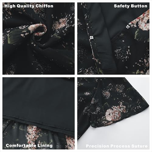 Image of Women's Summer Bohemian Floral Chiffon Dress Cap Sleeve V Neck Ruffle Long Flowy Boho Casual Vacation Dresses