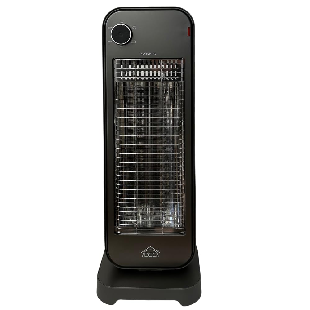 DCG SA9816 - Stufa al Carbonio Oscillante, 2 Livelli di Riscaldamento 450W e 900W, Elettrica a Basso Consumo, Griglia di Protezione e Sistema di Sicurezza Anti-Ribaltamento, cm. 25,5x20,5x69