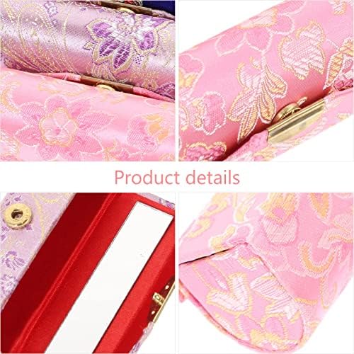 Healifty 3PCS Lipstick Case Classic Woven Satin Lipstick Holder Cosmetic Storage Organizer with Mirror for Women Girls