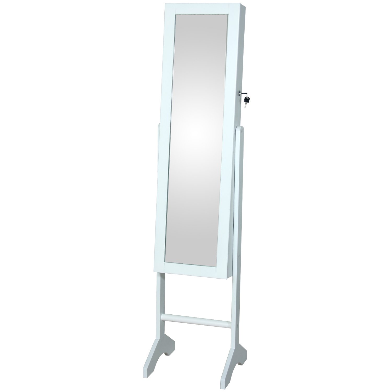 DONREGALOWEB Specchio portagioie da terra con porta e chiave in legno di colore bianco