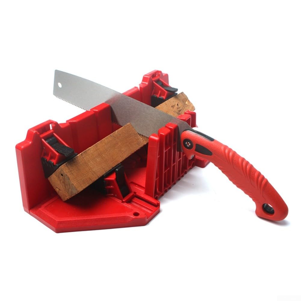 Caja de ingletes con abrazadera, guía de corte de ángulo de precisión con sierra para moldura de madera, rodapiés, proyectos de bricolaje