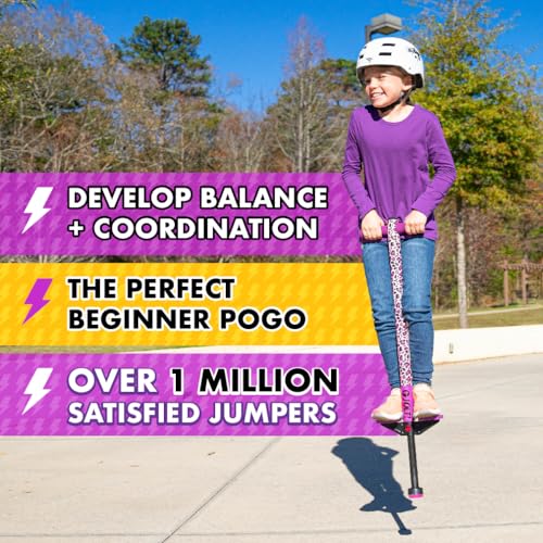 Image of Flybar Jolt Pogo Stick for Kids, Perfect for Beginners w / Foam-Covered Metal Frame, Handles & Padding, Non-Slip Foot Pads, Wide Tip, Outdoor Active Play Toy for Boys & Girls, Ages 6+, Leopard