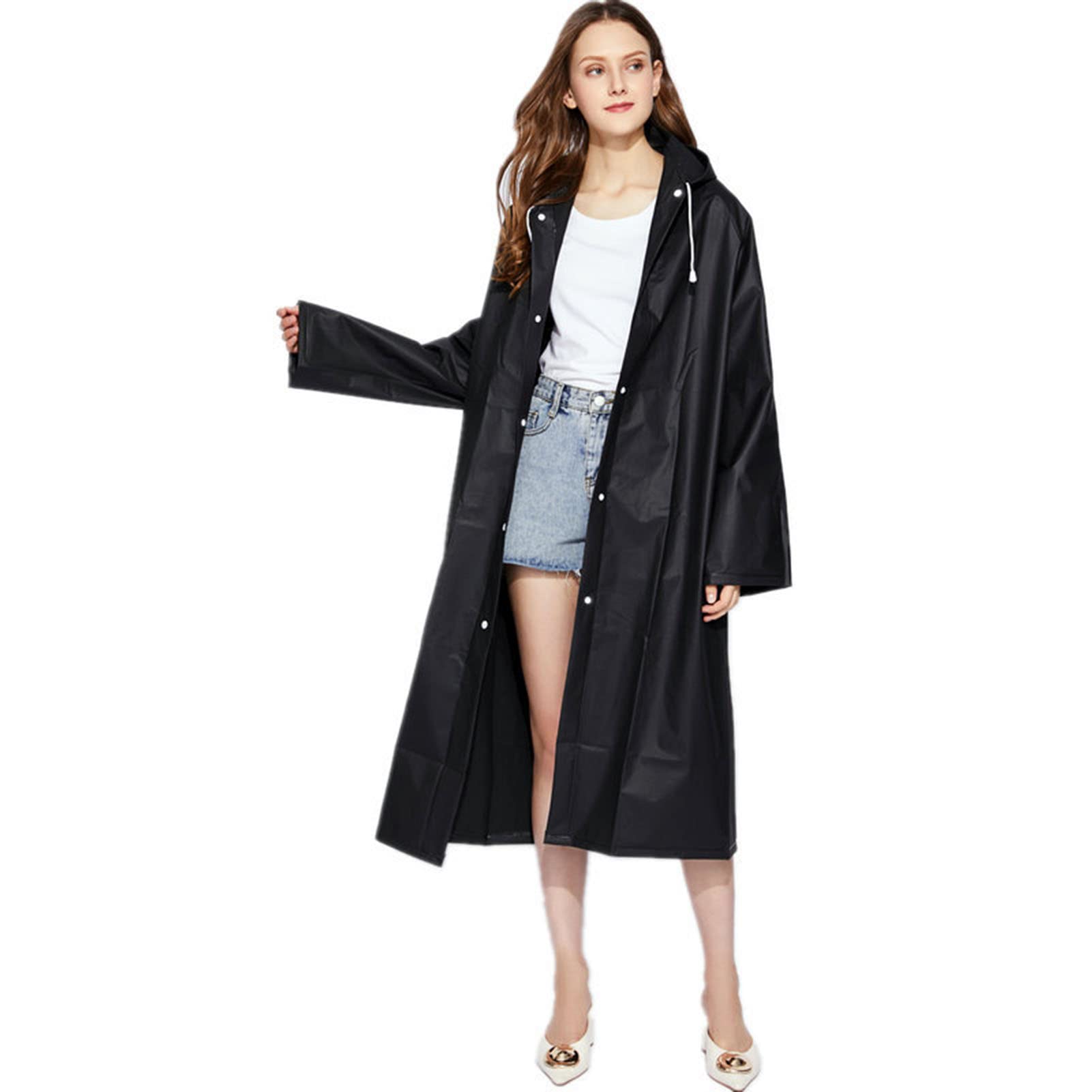 Chubasquero largo con capucha para hombre y mujer impermeable