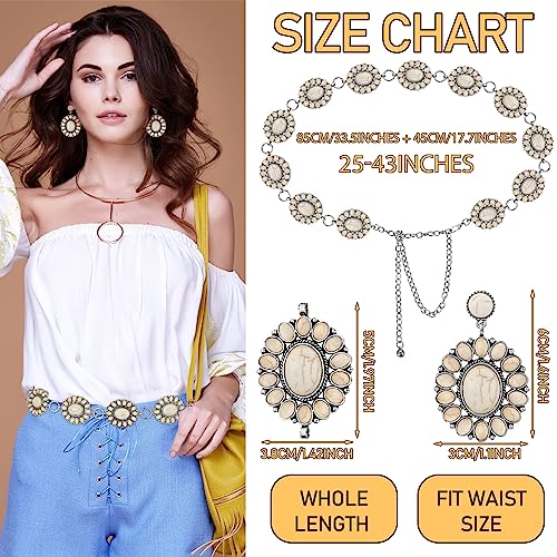 Sasylvia White Turquoise Concho Chain Belt Metal Western Waist Belts for Women Boho Turquoise Drop Earrings3