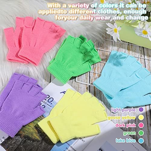 Jeere 5 Pairs Thermal Fingerless Gloves Winter Half Finger Gloves Warm