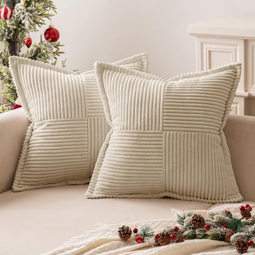 MIULEE 2er Set Kordsamt Kissenbezug Weihnachten weihnachtskissen Samtkissen Weich Dekokissen Dekorativ Kissenbezüge Kissenhülle Sofakissen Zierkissen Couchkissen Creme 40x40 cm