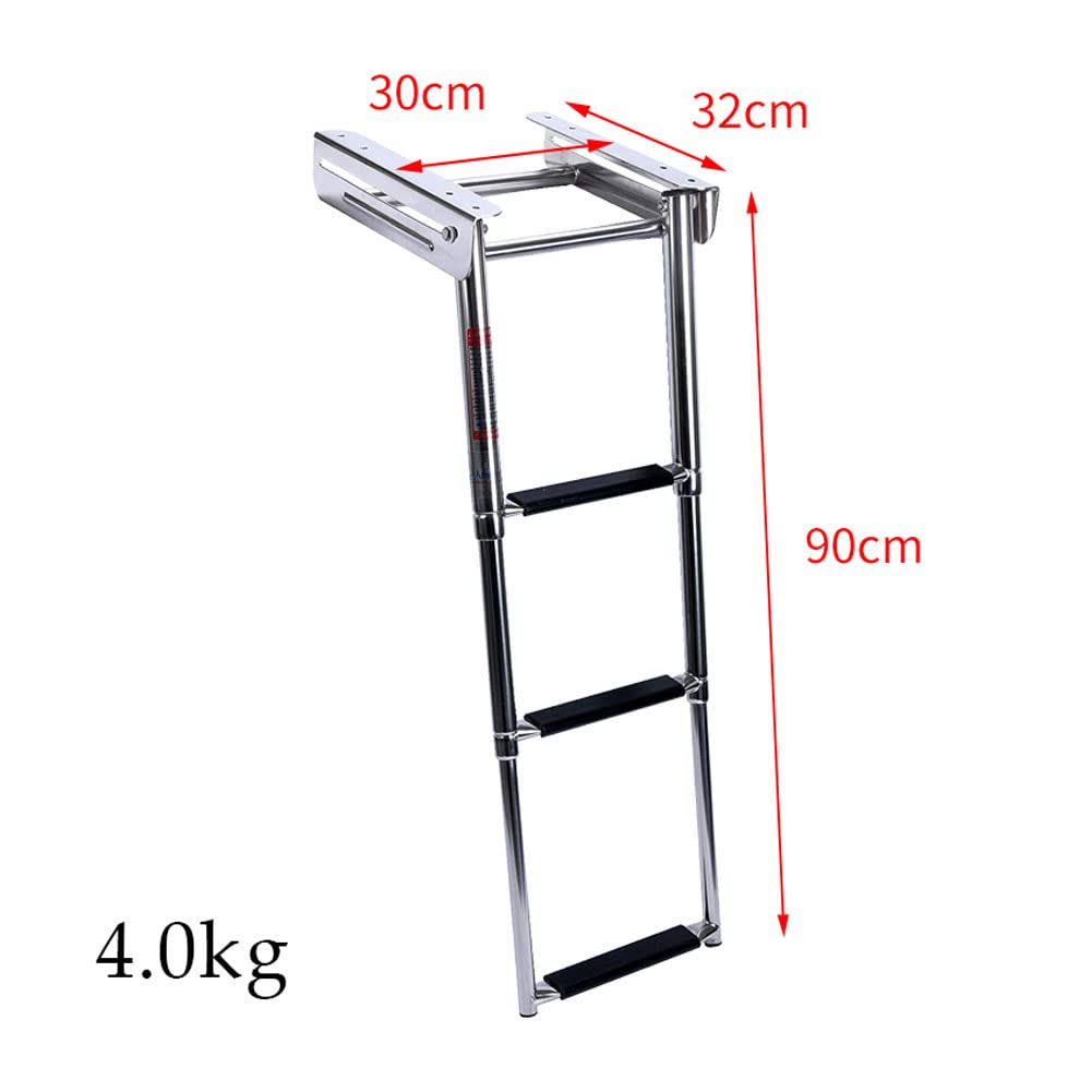 Échelle De Bateau Pliante, Échelle De Pont Marine Télescopique À 3 Marches pour Plate-Forme De Bain en Acier Inoxydable avec Extension De Corde Fixe Échelle Sponton