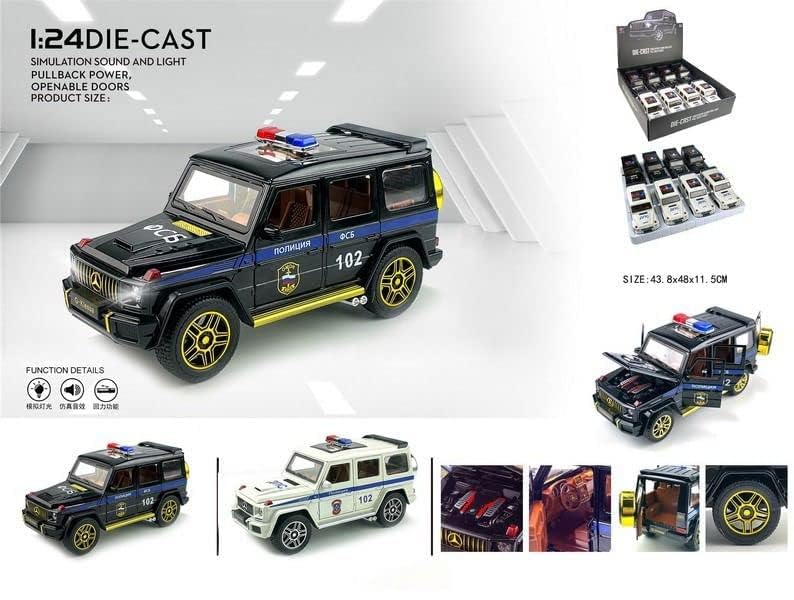 Image of Bebbly 1:24 Scale Big Mercedes Benz G63 Police Toy Car | Metal Pullback Diecast Car for Kids with Openable Doors, Sound, Light Effects Toy for Car Enthusiasts (Color As Per Available),black