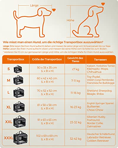 Feandrea Hundebox faltbar, Transportbox Hund, XL, Hundetasche, Oxford-Gewebe, Netzstoff, atmungsaktiv tragbar transportabel, Metallrahmen, mit Griffen, Taschen, 81 x 58 x 58 cm, grau PDC008G01