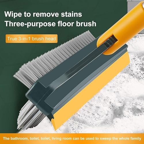 Image of YETI 3-in-1 Bathroom Cleaning Brush with Wiper - Bathroom Cleaning Brush Long Handle 180 Rotate Toilet Brush Bathroom Tiles Cleaning, Wiper Floor Scrub for Kitchen Bathroom Cleaning (Multi-Color)