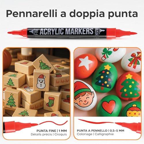 Pennarelli Acrilici a Doppia Punta (Fine e a Pennello) - 24 Colori Pennarelli Indelebili Acrilici per Diverse Superfici e Opere d'Arte - Pennarelli Acrilici per Dipingere Sassi - 3