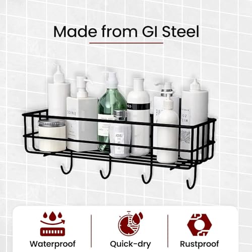 Image of HOUZA Wall-Mounted Bathroom Rack - Self Adhesive Organizer, 𝐍𝐨 𝐃𝐫𝐢𝐥𝐥𝐢𝐧𝐠 𝐍𝐞𝐞𝐝𝐞𝐝 & Space-Saving with Lightweight, Effortless Setup (Pack of 1)