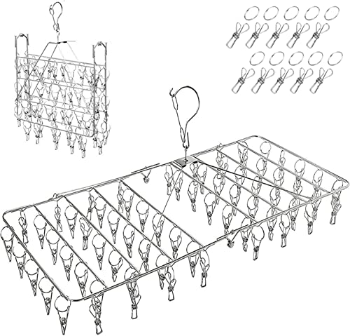 Image of DUOFIRE Stainless Steel Folding Clothes Drying Racks | Laundry Drip Hanger for Drying Clothes, Towels, Underwear, Lingerie, Socks (66-Clip)