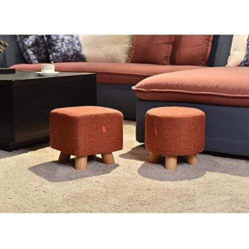 Repose-pieds ottoman rembourré lin pouf bas rond bois - 3