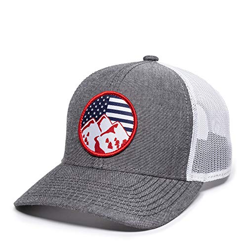 Americana Mountains Scout Patch Trucker Hat - Adjustable Mesh Back Baseball Cap for Men & Women (Black)