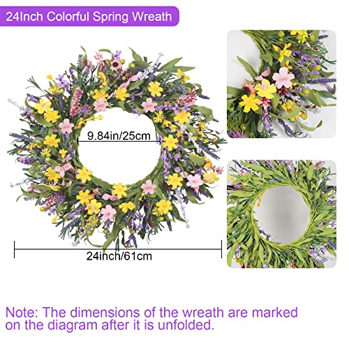 Xyxcmor 24" Spring Wreaths For Front Door Daisy And Lavender Wreath Colorful Floral Wreath For Indoors Wildflower Wreath For Front Door Home Wall Window Garden Farmhouse Decor #TOP1