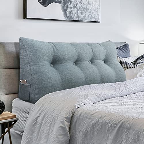 VERCART Triangular Headboard Wedge Pillow Daybed Pillows Bed Headboard Pillow Wedge Bed Rest Reading Pillow Gap Filler Triangle Back Cushion Lumbar Positioning Upholstered Linen Grey Full