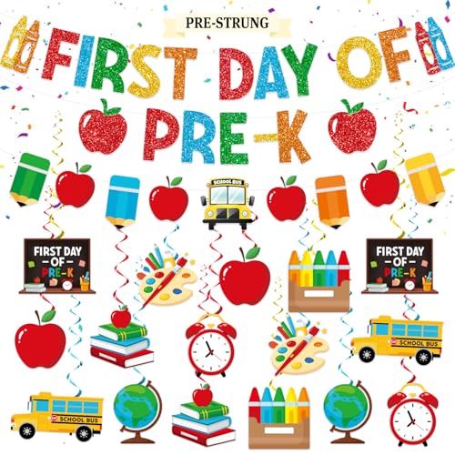 First Day of School Decorations No-DIY Pre-K Banner with Swirls