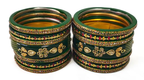 Image of Swara Creations Lah /Lac bangles red and yellow color Set, LAHTHI Churi zircon work for Women and Girls(14pcs)
