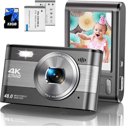Digital Camera for Photography Autofocus 4K 48MP Compact Vlogging Camera for YouTube with 3 Inch Screen 18X Digital Zoom Point and Shoot Camera Mini Travel Camera with 32GB SD Card, 2 Batteries