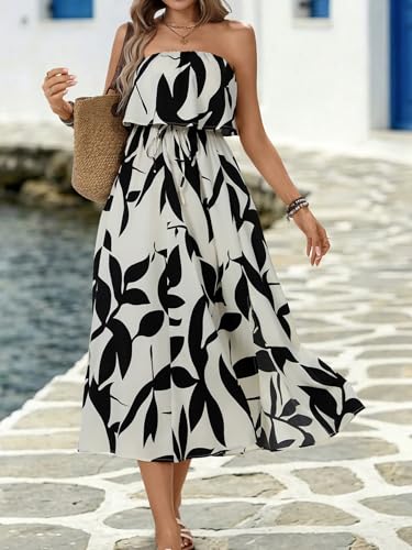 Image of Women's Ruffle Floral Maxi Summer Casual Dress Off Shoulder Wedding Guest Slit Hem Beach Prom Dresses