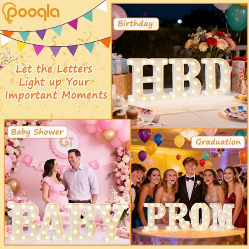 Image of Pooqla LED Marquee Letter Lights Sign, Light Up Alphabet Letter for Home Party Wedding Decoration E (Pack of 3)