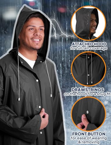 ANYOO 2-Pack Rain Ponchos for Adults Reusable Raincoats with Hooded and Drawstring Emergency for Men Women3