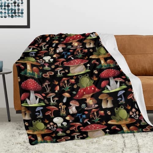 Mushroom Blanket, Mushroom Gifts For Women Men Kids Frog Blanket Soft Fuzzy Flannel Plush Mushroom Throw Blanket For Couch Sofa Bed Home Decorative Mushroom Blankets All Season 60"X50" #TOP6