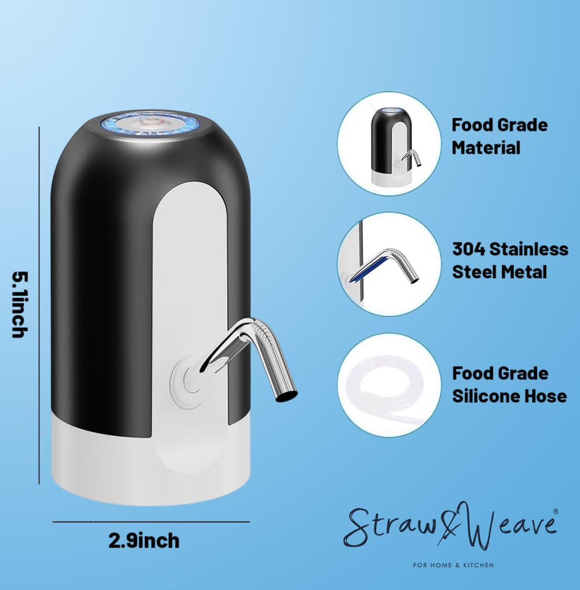 Automatic Water Dispenser Pump for 20 Litre Bottle | Portable USB Rechargeable Water Pump Dispenser for Home, Office | Water Can Pump for 20 Litre| 1 Year Warranty, White 4