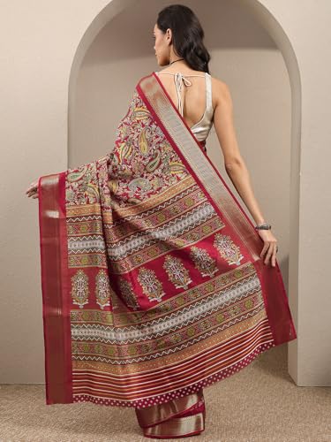 Image of Libas Printed Silk Blend Saree for Women With Unstitched Blouse Piece | Traditional Saree for Festive & Wedding