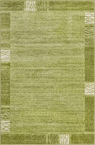 Image of Unique Loom Del Mar Collection Area Rug- Transitional Inspired with Modern Contemporary Design(4' 1 x 6' 1 Rectangular, Green / Beige)
