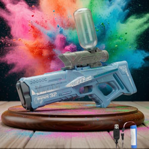 Image of VikriDA Electric Water Blaster for Kids & Adults | 900CC Automatic Squirt Gun with Rechargeable Battery | Up to 26 ft Range | Summer Pool Party Water Toy - Blue