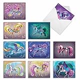Unique Unicorns - Box of 10 Blank Note Cards with Envelopes (4 x 5.12 Inch) - Mythical Fantasy Horses, All-Occasion Note Cards - Beautiful Notecard Bundle for Any Occasion AM6294OCB-B1x10