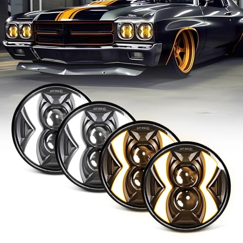 4PCS 5.75 inch LED Headlights, 5 3/4 500% Anti-Glare White and Yellow DRL 5.75