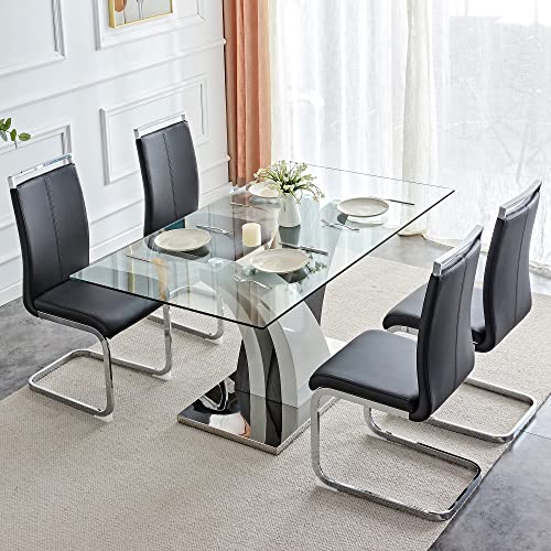 AZmac Glass Dining Table Set for 4, 63" Dining Room