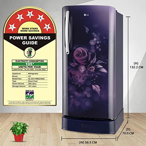 Image of LG 204 L 5 Star Inverter Direct-Cool Single Door Refrigerator Appliance (GL-D211HBEZ, Blue Euphoria, Base stand with drawer & Fast Ice Making)