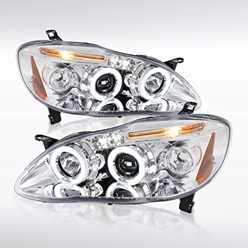 Autozensation for 2003-2008 Toyota Corolla LED Halo Rims Projector Headlights Lamps Left+Right