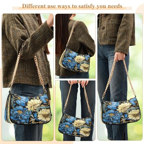 Image of Shoulder Bags for Women Flower Floral Hobo Tote Handbag Small Clutch Purse with Zipper Closure