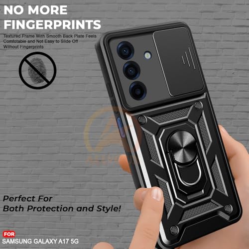 Image of Armor Bumper Back Cover Case for Samsung Galaxy A17 / F17 / M17 Rotating Camera Cover, Ring Holder & Kickstand | Heavy Duty & 360 Degree Protection Back Cover (Black)