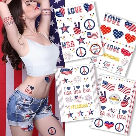 Terra Tattoos 4th of July Tattoos for Adults & Kids, 70+ Designs for Your Fourth of July Party in the USA, Easy to Apply Waterproof Non-Toxic - Red White and Blue Cover